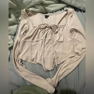 SHEIN Ribbed Knit Top in Beige